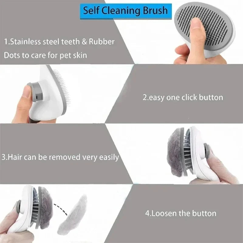 Cepillo para perros y gatos, peine autolimpiante para eliminar el pelo de mascotas, herramientas de aseo para perros y gatos, peine desenredante para mascotas, accesorios para perros